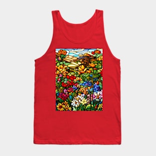 Stained Glass Colorful Mountain Flowers Tank Top